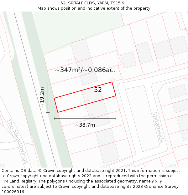 52, SPITALFIELDS, YARM, TS15 9HJ: Plot and title map