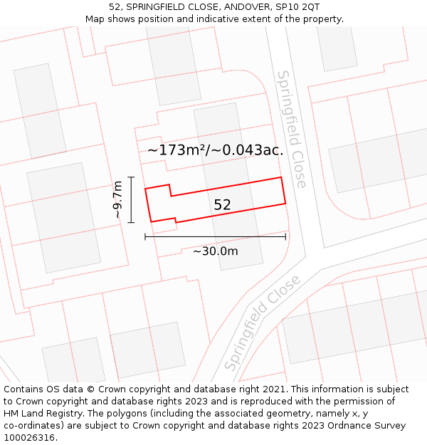 52, SPRINGFIELD CLOSE, ANDOVER, SP10 2QT: Plot and title map