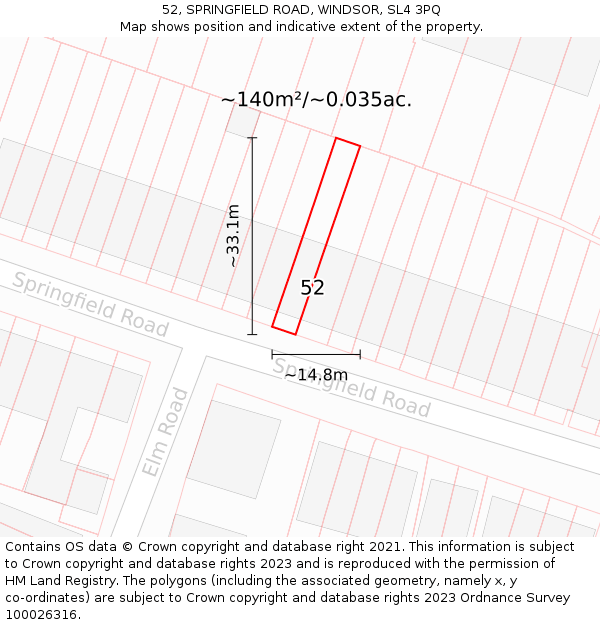 52, SPRINGFIELD ROAD, WINDSOR, SL4 3PQ: Plot and title map