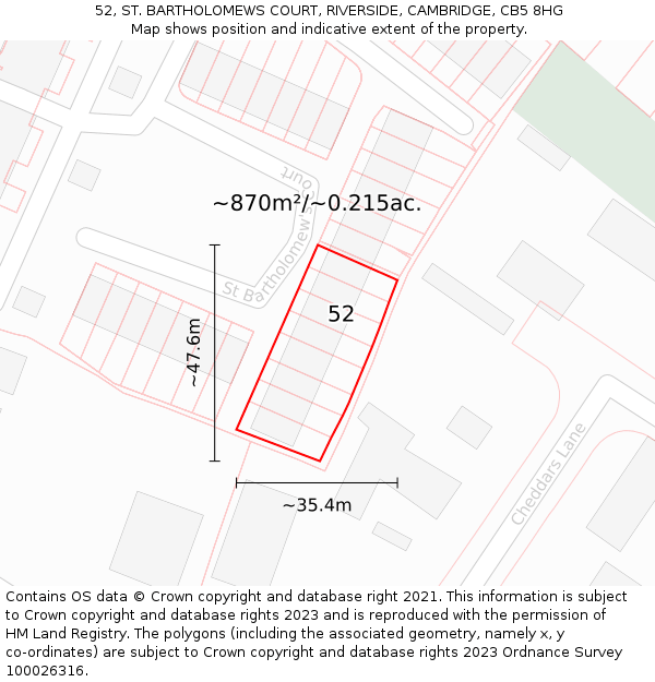 52, ST. BARTHOLOMEWS COURT, RIVERSIDE, CAMBRIDGE, CB5 8HG: Plot and title map
