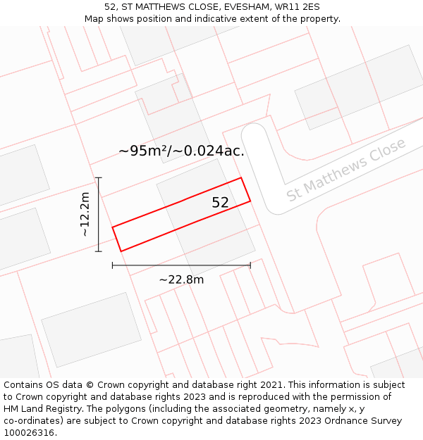 52, ST MATTHEWS CLOSE, EVESHAM, WR11 2ES: Plot and title map