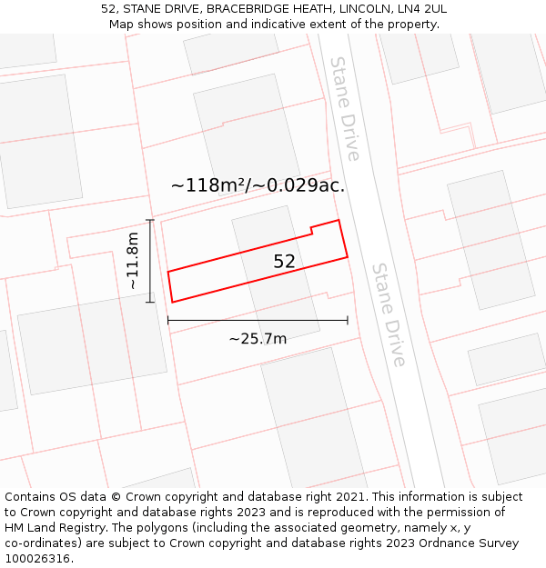 52, STANE DRIVE, BRACEBRIDGE HEATH, LINCOLN, LN4 2UL: Plot and title map