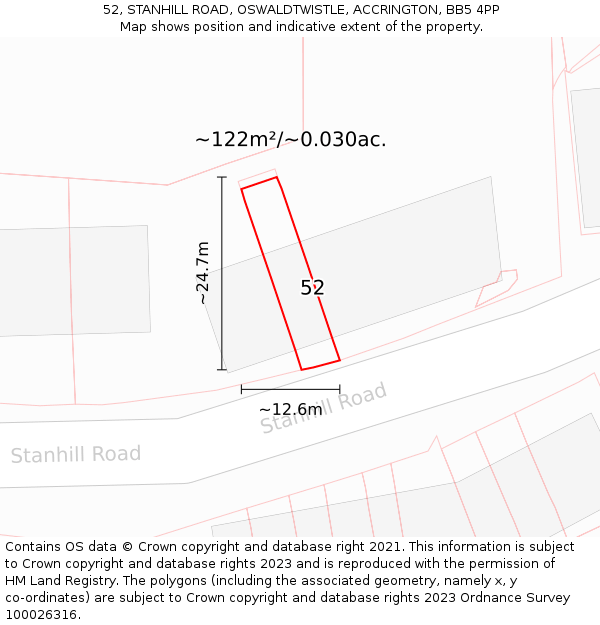 52, STANHILL ROAD, OSWALDTWISTLE, ACCRINGTON, BB5 4PP: Plot and title map
