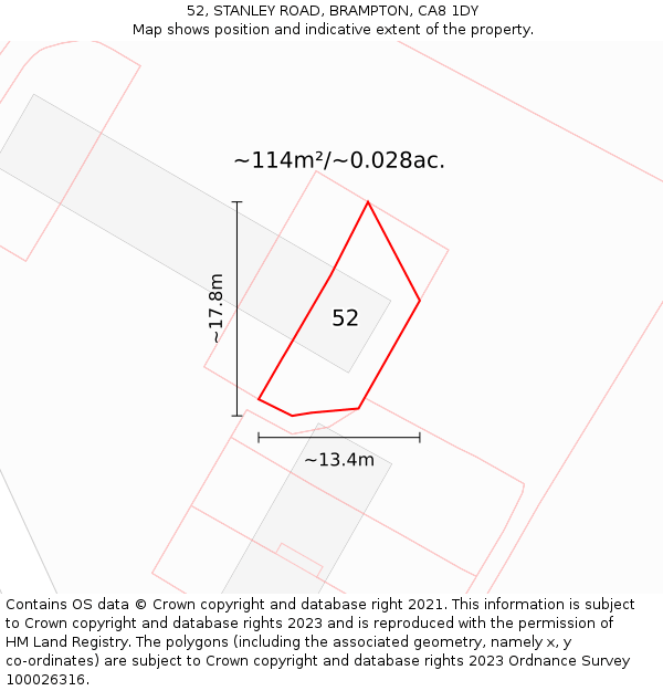 52, STANLEY ROAD, BRAMPTON, CA8 1DY: Plot and title map