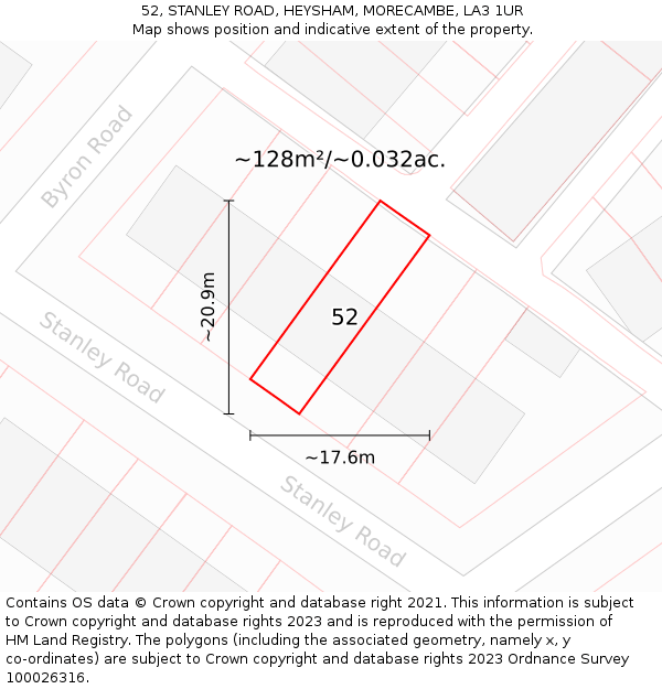 52, STANLEY ROAD, HEYSHAM, MORECAMBE, LA3 1UR: Plot and title map