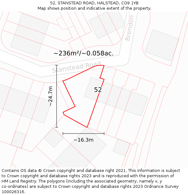 52, STANSTEAD ROAD, HALSTEAD, CO9 1YB: Plot and title map