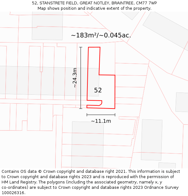 52, STANSTRETE FIELD, GREAT NOTLEY, BRAINTREE, CM77 7WP: Plot and title map