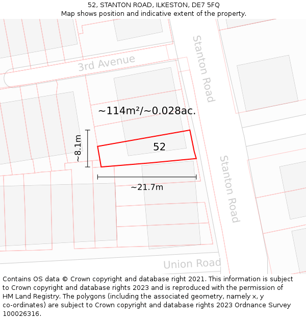 52, STANTON ROAD, ILKESTON, DE7 5FQ: Plot and title map