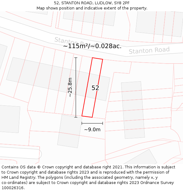 52, STANTON ROAD, LUDLOW, SY8 2PF: Plot and title map