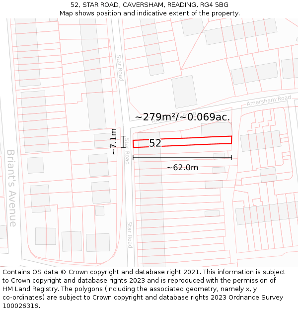 52, STAR ROAD, CAVERSHAM, READING, RG4 5BG: Plot and title map