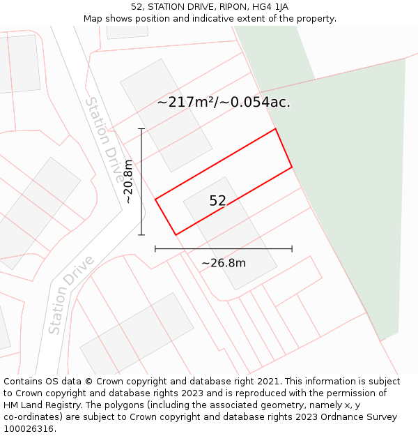52, STATION DRIVE, RIPON, HG4 1JA: Plot and title map