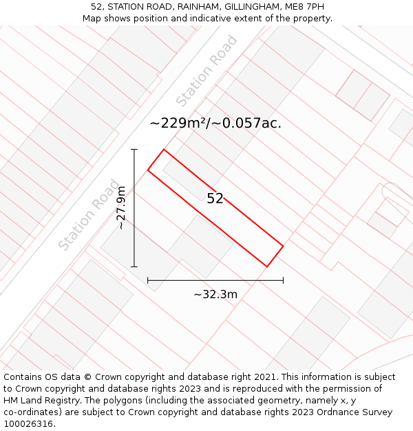 52, STATION ROAD, RAINHAM, GILLINGHAM, ME8 7PH: Plot and title map