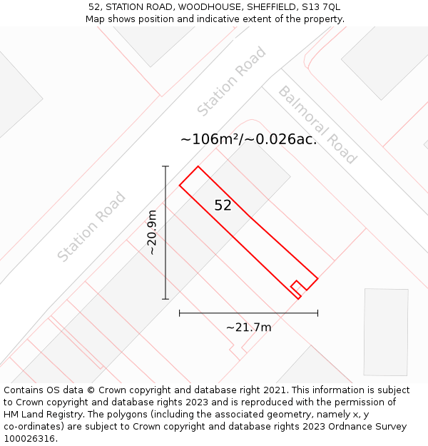 52, STATION ROAD, WOODHOUSE, SHEFFIELD, S13 7QL: Plot and title map