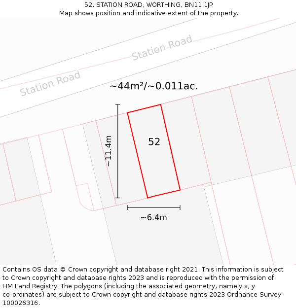 52, STATION ROAD, WORTHING, BN11 1JP: Plot and title map