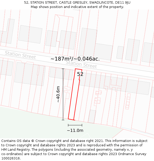 52, STATION STREET, CASTLE GRESLEY, SWADLINCOTE, DE11 9JU: Plot and title map