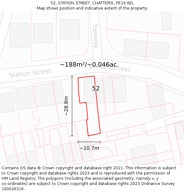 52, STATION STREET, CHATTERIS, PE16 6EL: Plot and title map