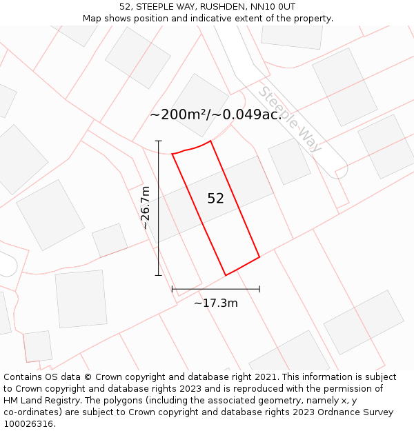 52, STEEPLE WAY, RUSHDEN, NN10 0UT: Plot and title map