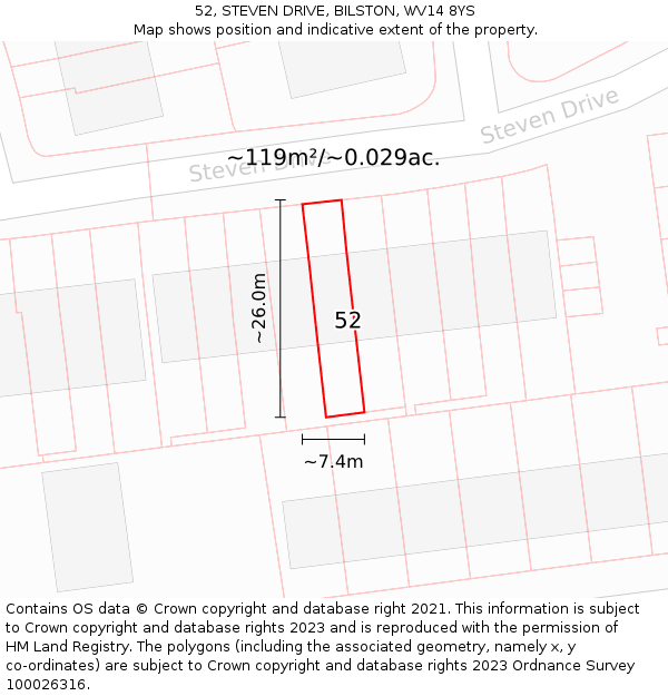 52, STEVEN DRIVE, BILSTON, WV14 8YS: Plot and title map