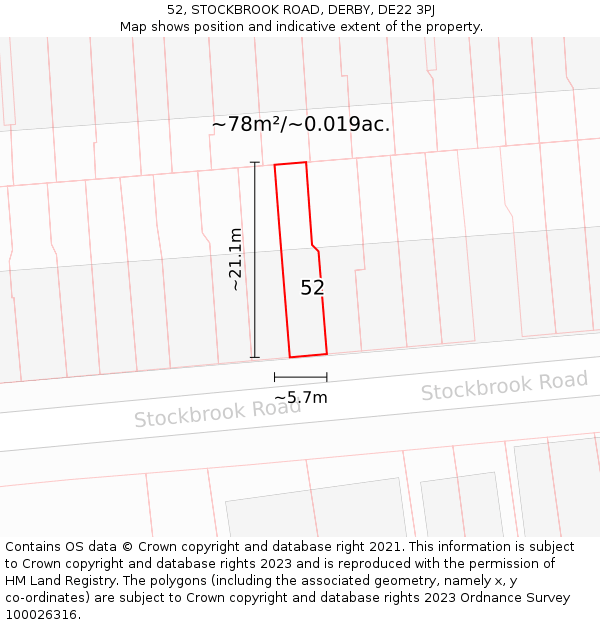 52, STOCKBROOK ROAD, DERBY, DE22 3PJ: Plot and title map