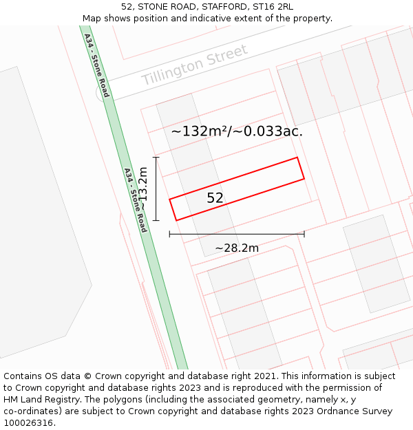 52, STONE ROAD, STAFFORD, ST16 2RL: Plot and title map