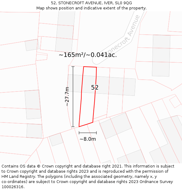 52, STONECROFT AVENUE, IVER, SL0 9QG: Plot and title map
