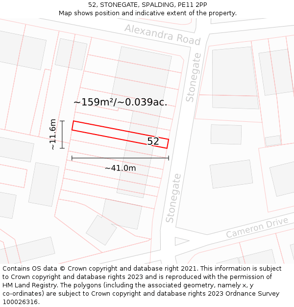 52, STONEGATE, SPALDING, PE11 2PP: Plot and title map