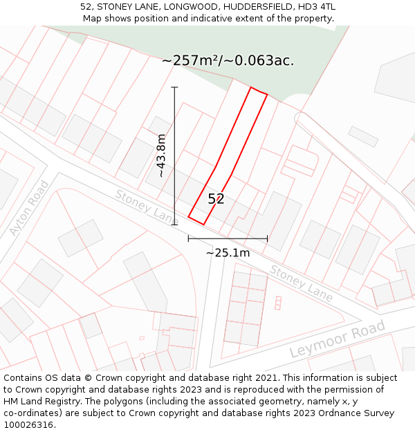 52, STONEY LANE, LONGWOOD, HUDDERSFIELD, HD3 4TL: Plot and title map