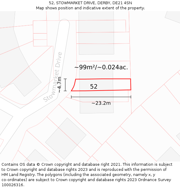 52, STOWMARKET DRIVE, DERBY, DE21 4SN: Plot and title map