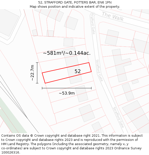 52, STRAFFORD GATE, POTTERS BAR, EN6 1PN: Plot and title map