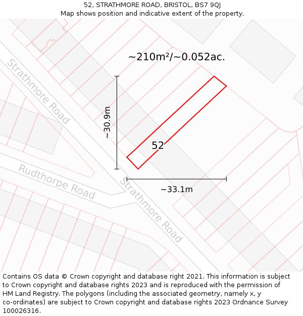 52, STRATHMORE ROAD, BRISTOL, BS7 9QJ: Plot and title map
