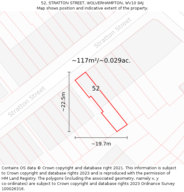 52, STRATTON STREET, WOLVERHAMPTON, WV10 9AJ: Plot and title map