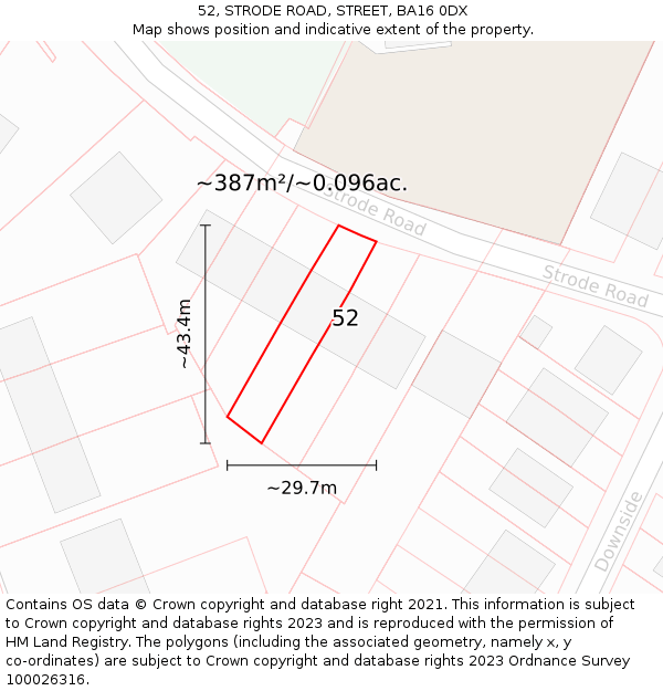 52, STRODE ROAD, STREET, BA16 0DX: Plot and title map
