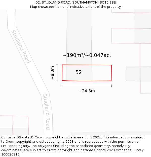 52, STUDLAND ROAD, SOUTHAMPTON, SO16 9BE: Plot and title map