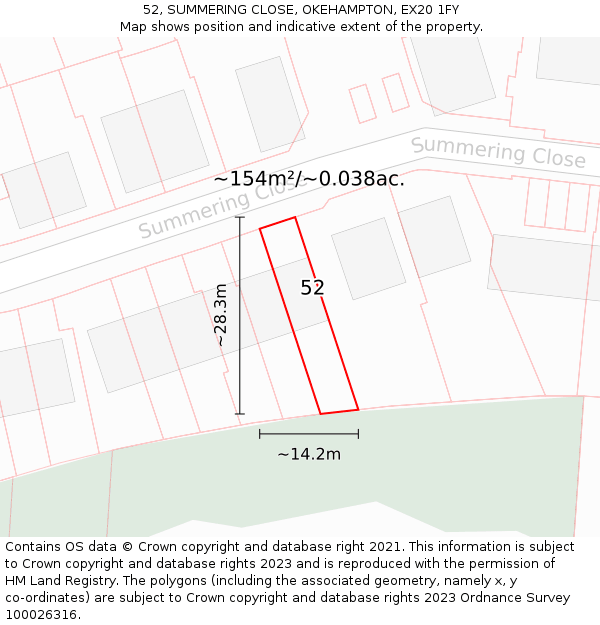 52, SUMMERING CLOSE, OKEHAMPTON, EX20 1FY: Plot and title map