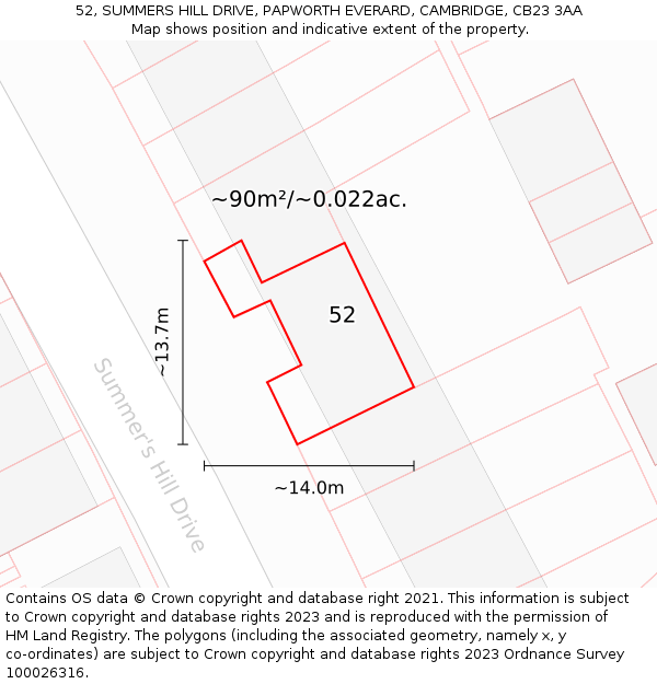 52, SUMMERS HILL DRIVE, PAPWORTH EVERARD, CAMBRIDGE, CB23 3AA: Plot and title map