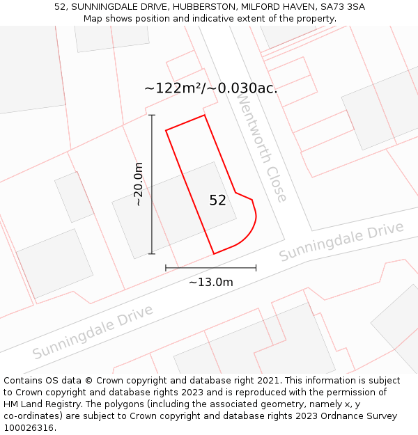 52, SUNNINGDALE DRIVE, HUBBERSTON, MILFORD HAVEN, SA73 3SA: Plot and title map