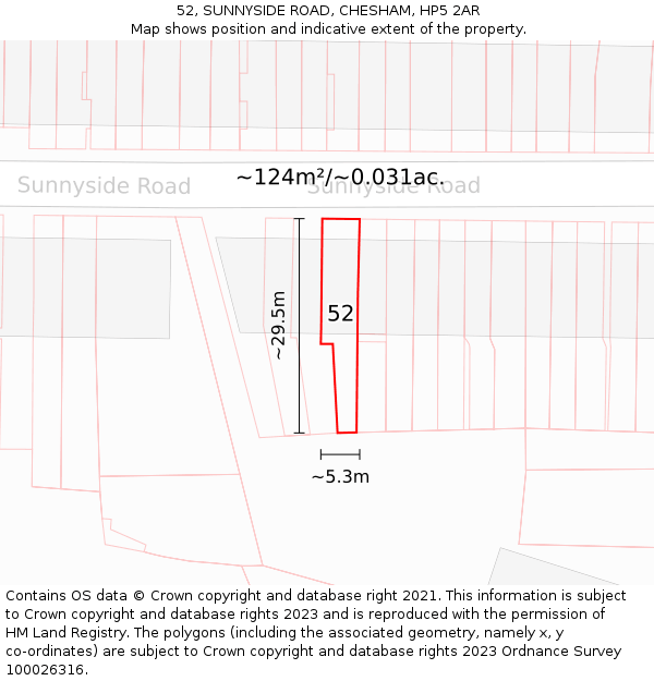 52, SUNNYSIDE ROAD, CHESHAM, HP5 2AR: Plot and title map