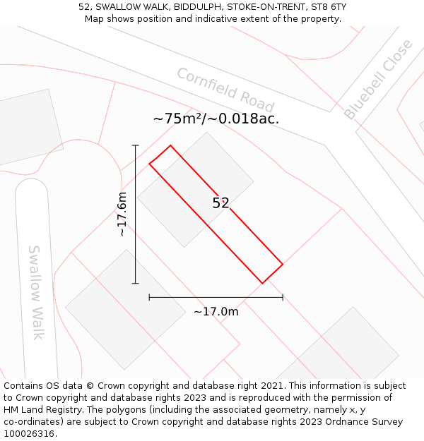 52, SWALLOW WALK, BIDDULPH, STOKE-ON-TRENT, ST8 6TY: Plot and title map