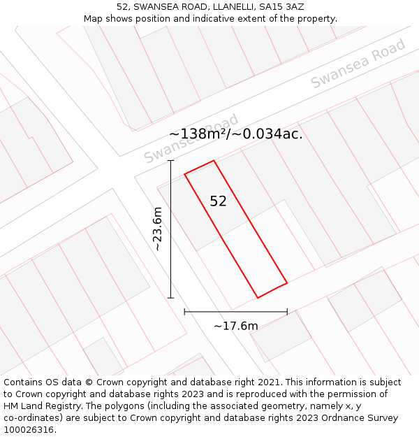 52, SWANSEA ROAD, LLANELLI, SA15 3AZ: Plot and title map