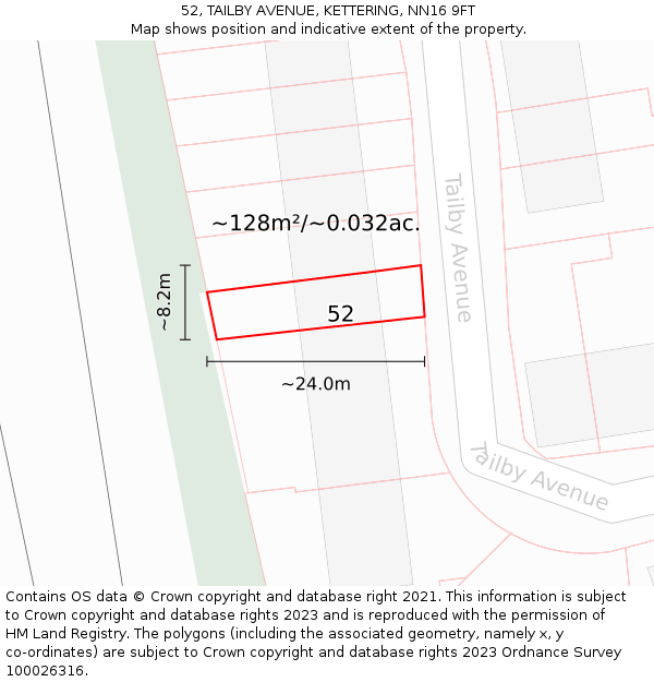 52, TAILBY AVENUE, KETTERING, NN16 9FT: Plot and title map