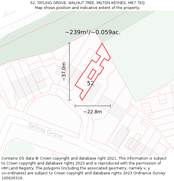 52, TATLING GROVE, WALNUT TREE, MILTON KEYNES, MK7 7EQ: Plot and title map