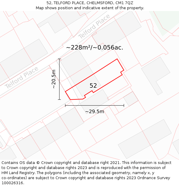 52, TELFORD PLACE, CHELMSFORD, CM1 7QZ: Plot and title map