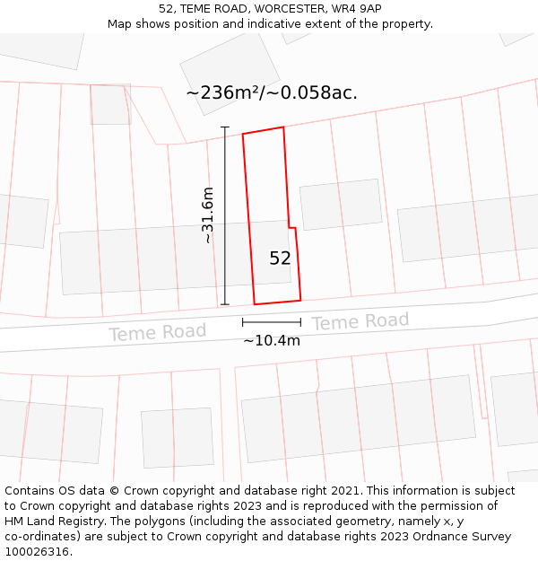 52, TEME ROAD, WORCESTER, WR4 9AP: Plot and title map