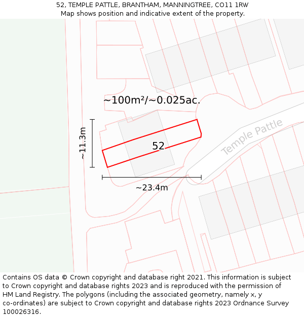 52, TEMPLE PATTLE, BRANTHAM, MANNINGTREE, CO11 1RW: Plot and title map