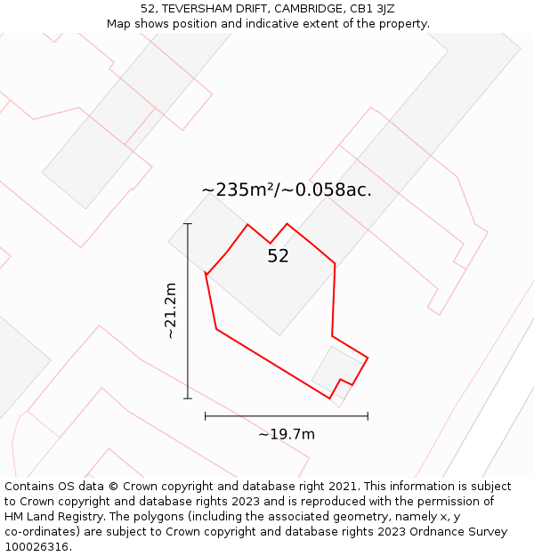 52, TEVERSHAM DRIFT, CAMBRIDGE, CB1 3JZ: Plot and title map