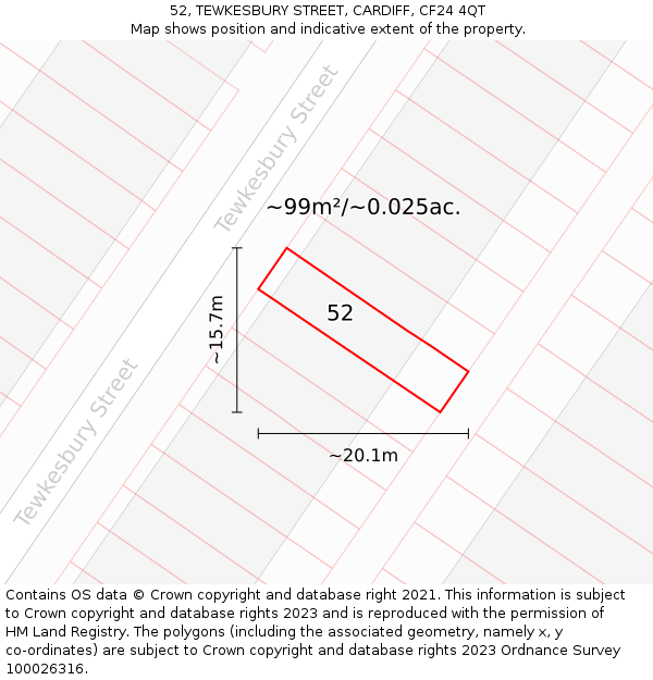52, TEWKESBURY STREET, CARDIFF, CF24 4QT: Plot and title map