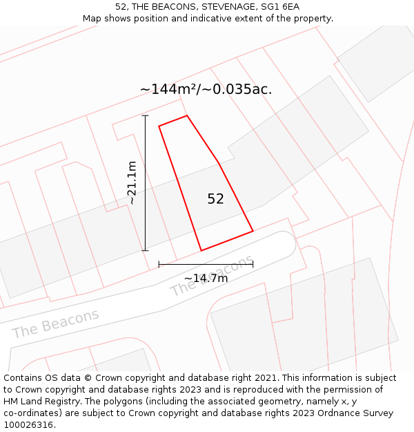 52, THE BEACONS, STEVENAGE, SG1 6EA: Plot and title map