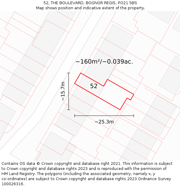 52, THE BOULEVARD, BOGNOR REGIS, PO21 5BS: Plot and title map