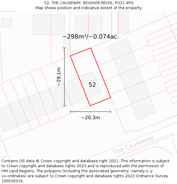 52, THE CAUSEWAY, BOGNOR REGIS, PO21 4PG: Plot and title map