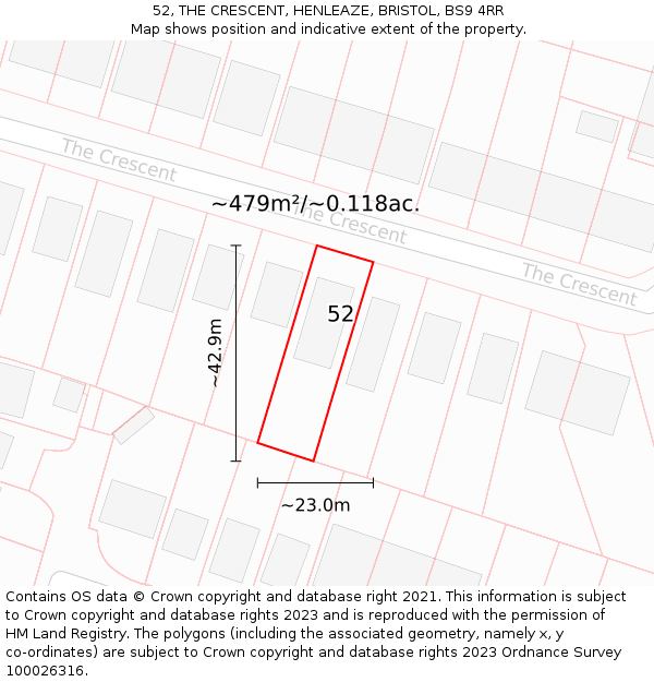 52, THE CRESCENT, HENLEAZE, BRISTOL, BS9 4RR: Plot and title map